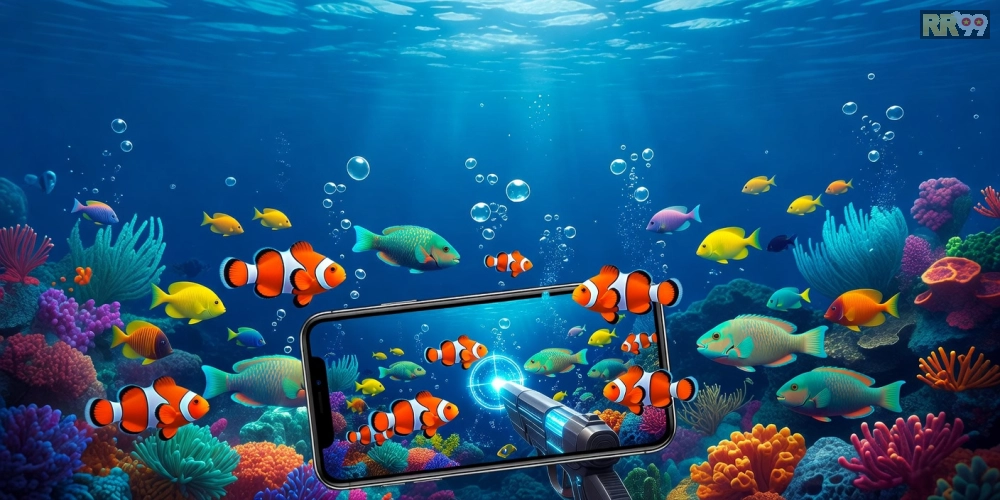 Minh họa khái niệm bắn cá online rr99 với hình ảnh đại dương sống động