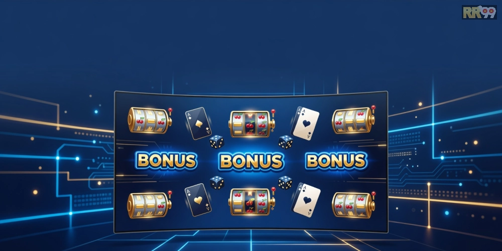 Minh họa khái niệm game khuyến mãi rr99 với giao diện nền tảng trực tuyến hấp dẫn