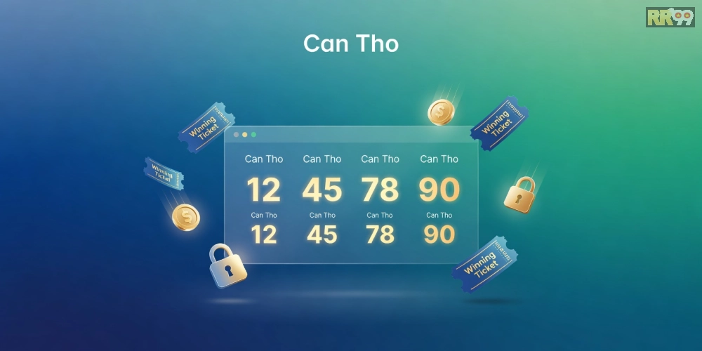 Minh họa khái niệm xổ số cần thơ rr99 với giao diện trực tuyến hiện đại và biểu tượng số may mắn