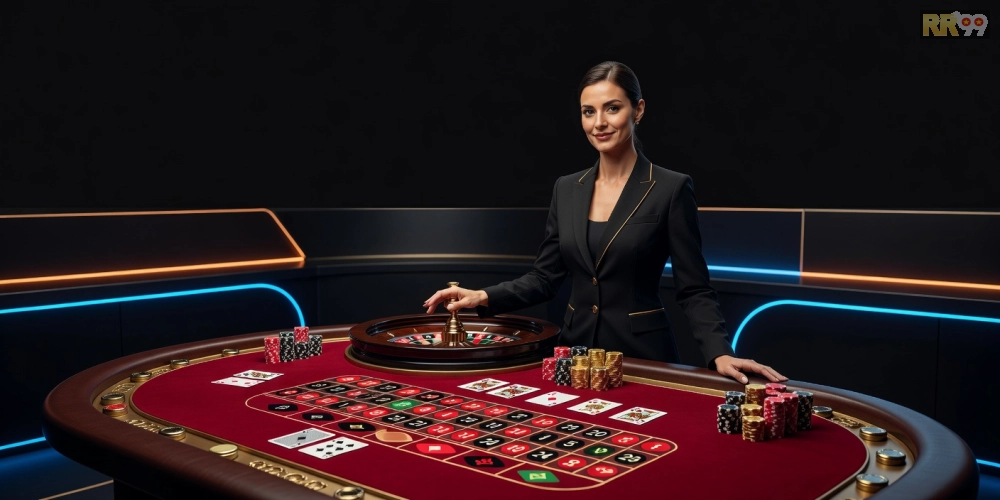 Minh họa giao diện live casino rr99 với dealer chuyên nghiệp và bàn chơi hấp dẫn