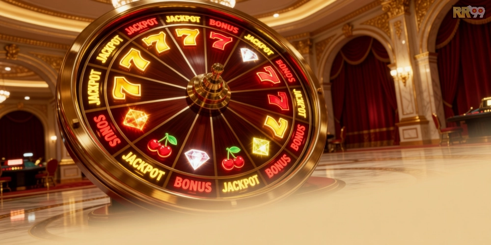 Giao diện game nổ hũ rr99 với bánh xe may mắn quay